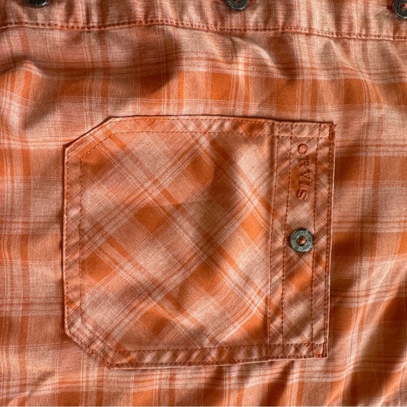 Orvis Men's Short Sleeve Tech Shirt XL Orange Plaid Quick Dry UPF30+ Polyester - Picture 7 of 13